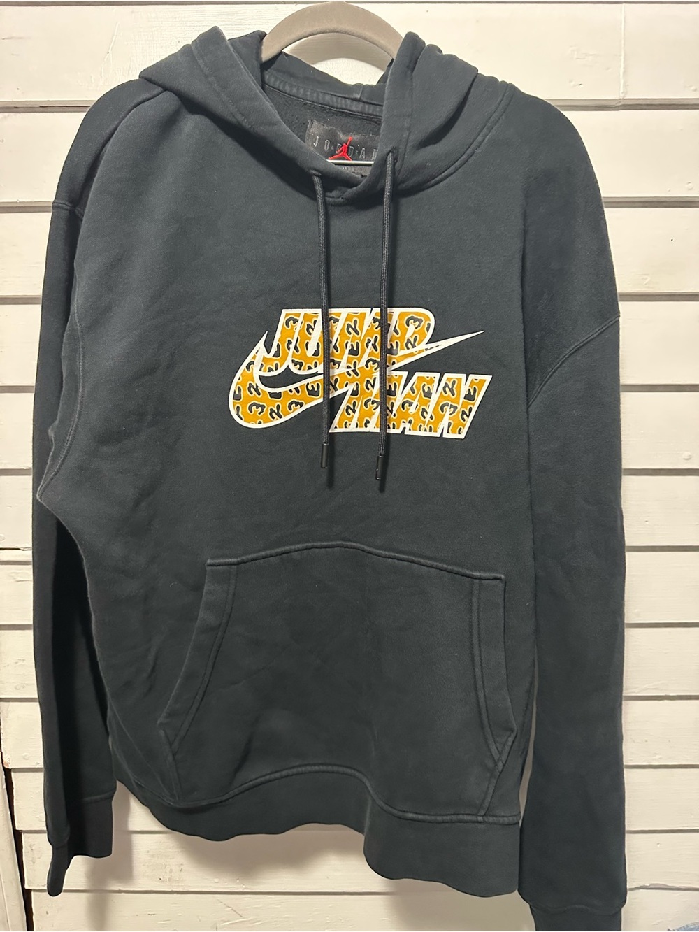 Nike Black Hoodie with Yellow Leopard Swoosh